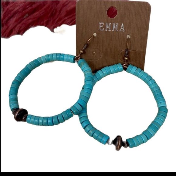 Big Boho Turquoise Fishhook Earrings NWT - Picture 5 of 5